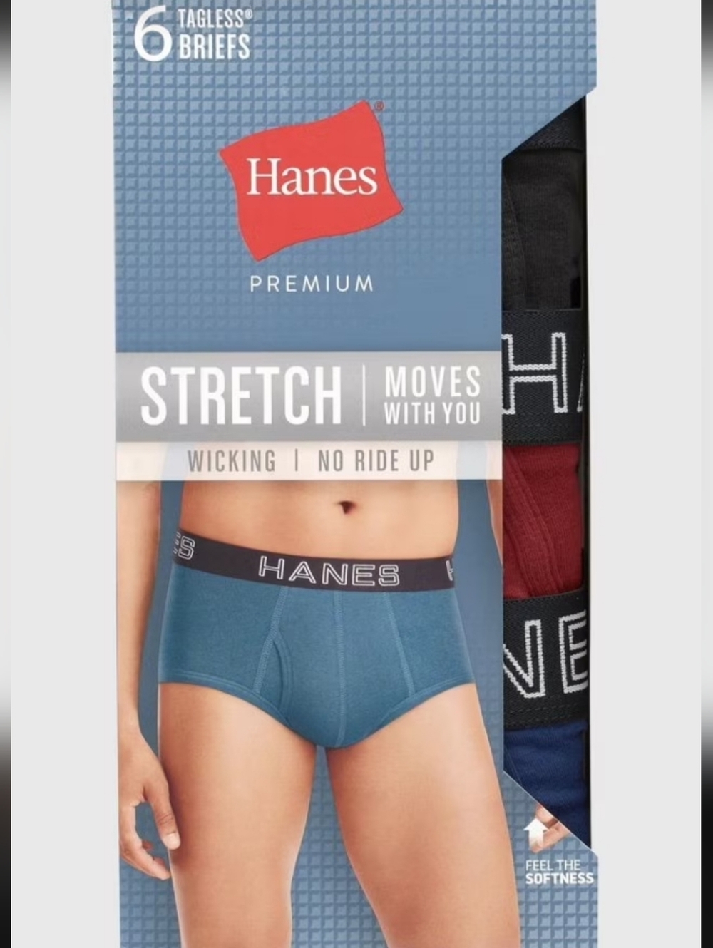 Hanes Men's Stretch Briefs - Teal, Black, Red, Blue - 6 Pack